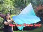 spinning silk flag poi 129cm (51") for Worship & Praise, white-aqua-turquoise-blue