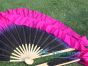 1 Pair black-pink short Chinese silk dance fan, 10cm (4") flutter