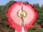 1 Pair light bordeaux-bordeaux short Chinese silk dance fan, 10cm (4") flutter