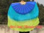 blue-peacock-yellow green large short silk dance fans (flutter), 41" (105 cm)