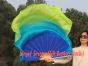 blue-peacock-yellow green large short silk dance fans (flutter), 41" (105 cm)