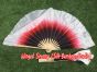 1 Pair black-red-white short Chinese silk dance fan, 10cm (4") flutter