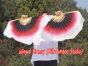 1 Pair black-red-white short Chinese silk dance fan, 10cm (4") flutter