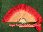 1 Pair orange-red short Chinese silk dance fan, 10cm (4") flutter