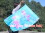 1pc 81cm (32") spinning silk flag poi for Worship & Praise, green+turquoise+pink