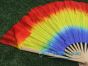 1 Pair blue-yellow-red short Chinese silk dance fan, 10cm (4") flutter