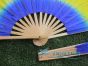 1 Pair blue-yellow-red short Chinese silk dance fan, 10cm (4") flutter