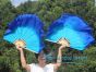 1 Pair turquoise-blue short Chinese silk dance fan, 20cm (8") flutter