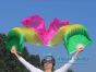 1 pair 1.1m (43") green-yellow-pink silk fan veils for kids