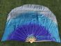 blue fading large short silk dance fans (flutter), 41" (105 cm)