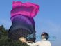 70" x 45" extra large black-purple-pink belly dance silk fan veil