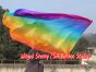 Spinning silk flag poi 174cm (68") for Worship & Praise, long side Rainbow plus