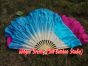 1 Pair white-turquoise/pink short Chinese silk dance fan, 20cm (8") flutter