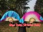 1 Pair white-turquoise/pink short Chinese silk dance fan, 20cm (8") flutter