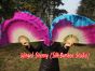 1 Pair white-turquoise/pink short Chinese silk dance fan, 20cm (8") flutter