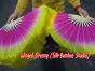 1 Pair pink-yellow short Chinese silk dance fan, 10cm (4") flutter