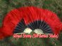 1 Pair black-red short Chinese silk dance fan, 30cm (12") flutter