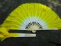 1 Pair white-yellow short Chinese silk dance fan, 10cm (4") flutter