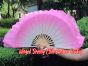 1 Pair white-light pink short Chinese silk dance fan, 10cm (4") flutter