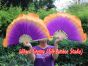 1 Pair purple-orange short Chinese silk dance fan, 10cm (4") flutter