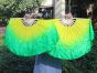 1 Pair yellow-green short Chinese silk dance fan, 30cm(12") flutter