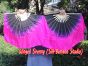 1 Pair black-pink short Chinese silk dance fan, 20cm (8") flutter