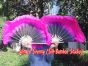 1 Pair black-pink short Chinese silk dance fan, 20cm (8") flutter