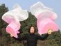 1 pair 1.5m light pink-white belly dance silk fan veil