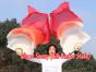 1 pair 1.5m (59") white-red belly dance silk fan veil