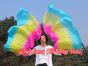 1 pair 1.5m (59") long stripes turquoise-yellow-pink belly dance silk fan veil