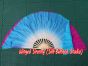 1 Pair white-turquoise/fuchsia short Chinese silk dance fan, 10cm (4") flutter