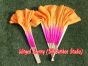 1 Pair pink-orange short Chinese silk dance fan, 10cm (4") flutter