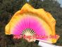 1 Pair pink-orange short Chinese silk dance fan, 10cm (4") flutter