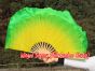 1 Pair yellow-green short Chinese silk dance fan, 10cm (4") flutter