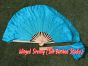 1 Pair turquoise short Chinese silk dance fan, 10cm (4") flutter