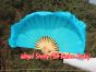 1 Pair turquoise short Chinese silk dance fan, 10cm (4") flutter