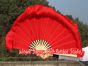 1 Pair red short Chinese silk dance fan, 10cm (4") flutter