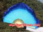 1 Pair turquoise-blue short Chinese silk dance fan, 10cm (4") flutter