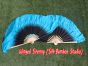 1 Pair black-turquoise short Chinese silk dance fan, 10cm (4") flutter