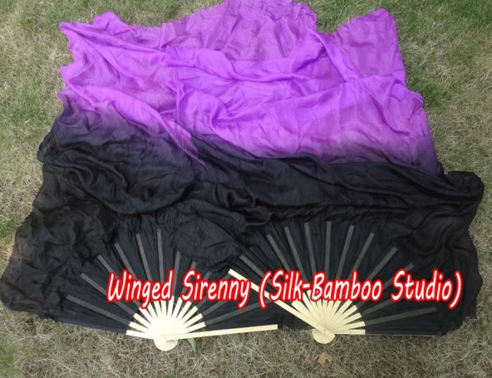 1 pair 1.5m (59") black-purple belly dance silk fan veil