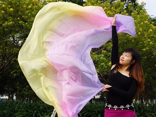 pale (purple-pink-yellow) 5 Mommes pastel belly dance silk veil 