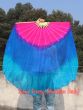 pink-blue-turquoise large short silk dance fans (flutter), 41" (105 cm)