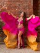 1 pair 1.5m (59") pink-orange belly dance silk fan veil