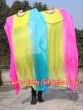 1 pair 1.5m (59") long stripes turquoise-yellow-pink belly dance silk fan veil