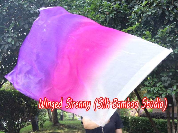 spinning silk flag poi 103cm (40") for Worship & Praise, white-pink-purple