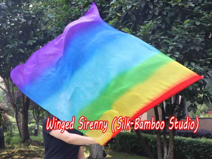 spinning silk flag poi 103cm (40") for Worship & Praise, Rainbow