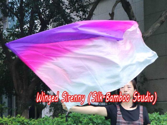 spinning silk flag poi 129cm (51") for Worship & Praise, long side white-pink-purple