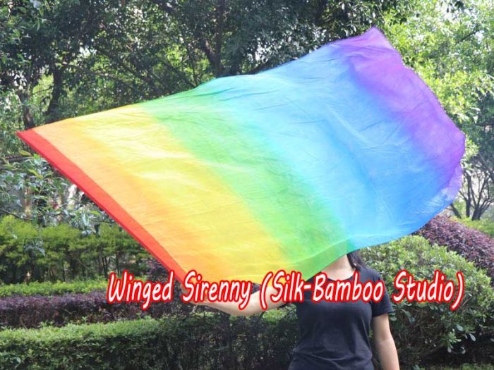 spinning silk flag poi 129cm (51") for Worship & Praise, Rainbow