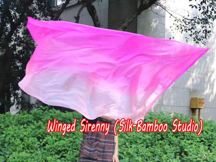 Spinning silk flag poi 174cm (68") for Worship & Praise, long side pink fading