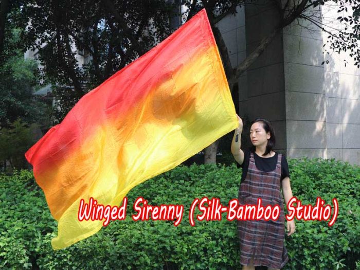 Spinning silk flag poi 174cm (68") for Worship & Praise, long side Fire